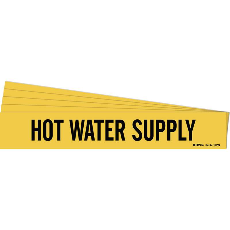 HOT WATER SUPPLY Pipe Marker Style 1HV Polyester BK on YL 1 per Card, 5 PK